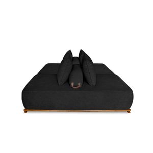 Sofá Modulado 6 Lugares com Almofadas Soltas Pés Madeira Maciça 400cm Homer Bouclê Preto G63 - Gran Belo