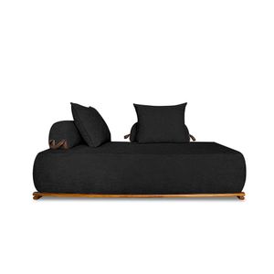 Sofá Modulado 6 Lugares com Almofadas Soltas Pés Madeira Maciça 440cm Homer Bouclê Preto G63 - Gran Belo