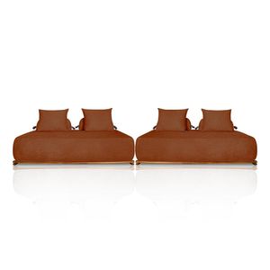 Sofá Modulado 6 Lugares com Almofadas Soltas Pés Madeira Maciça 440cm Homer Bouclê Terracota G63 - Gran Belo