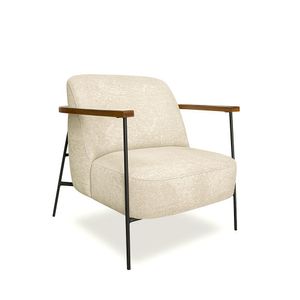 Poltrona Sala de Estar Pés em Ferro Preto Braço Madeira Maciça 86cm Thane Bouclê Bege G63 - Gran Belo
