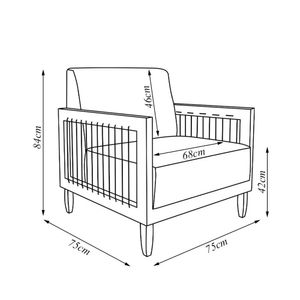 Poltrona Sala de Estar Pés Madeira Maciça Corda Náutica Preta 75cm Manila Linho Areia Rústico G63 - Gran Belo