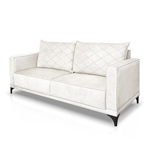 Sofá Living 2 Lugares com Pés de Ferro Almofadas Soltas 180cm Neso Bouclê Off White G63 - Gran belo