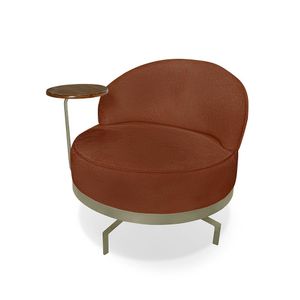 Poltrona Sala de Estar Pés em Ferro Champagne Giratória Braço Madeira Maciça 86cm Banff Bouclê Terracota G63 - Gran Belo