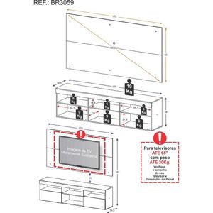 Rack com Painel TV 65" Holanda Multimóveis BR3059  Duna