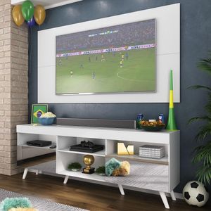 Rack c/ Painel TV 65" Retrô com Espelho Holanda Multimóveis BR3138 Branco