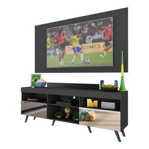 Rack c/ Painel TV 65" Retrô com Espelho Holanda Multimóveis BR3138 Preto