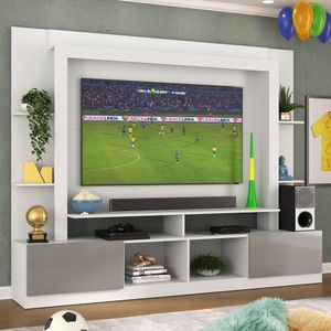 Rack Estante com Painel e Suporte TV 65" e 2 portas Catar Multimóveis BR3386 Branco/Lacca Fumê