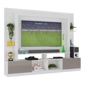 Rack Estante com Painel e Suporte TV 65" e 2 portas Catar Multimóveis BR3386 Branco/Lacca Fumê