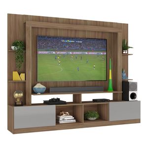 Rack Estante com Painel TV 65" e 2 portas Catar Multimóveis BR3395 Madeirado/Lacca Fumê