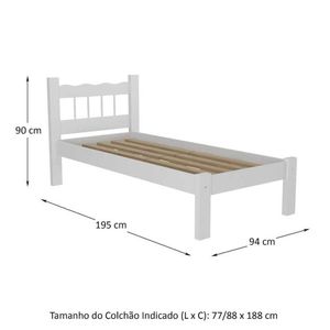 Cama Solteiro Madeira Maciça para Colchão 78/88 x 188cm Madri Multimóveis CR4141 Branca