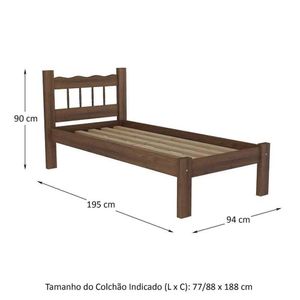 Cama Solteiro Madeira Maciça para Colchão 78/88 x 188cm Madri Multimóveis CR4141 Imbuia