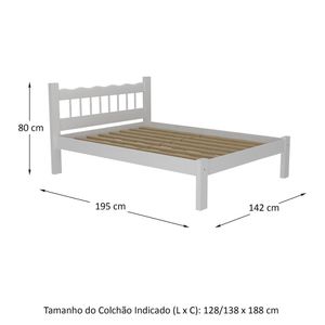 Cama Casal Madeira Maciça para Colchão 128/138X188cm Capri Multimóveis CR4140 Branca