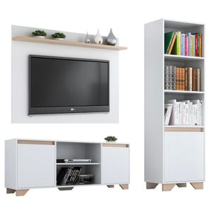 Conjunto Rack com Painel TV 55" e Livreiro Multimóveis CR45105 Branco/Siena