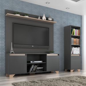 Conjunto Rack com Painel TV 55" e Livreiro Multimóveis CR45105 Grafite/Siena