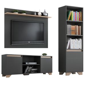 Conjunto Rack com Painel TV 55" e Livreiro Multimóveis CR45105 Grafite/Siena