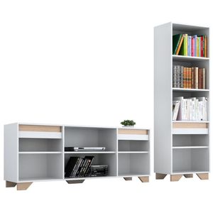 Conjunto Rack TV 60" e Livreiro Multimóveis CR45108 Branco/Siena