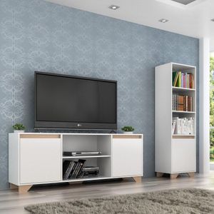 Conjunto Rack TV 60" e Livreiro Multimóveis CR45108 Branco/Siena