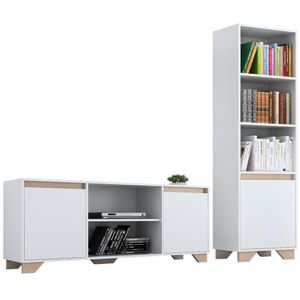 Conjunto Rack TV 60" e Livreiro Multimóveis CR45108 Branco/Siena