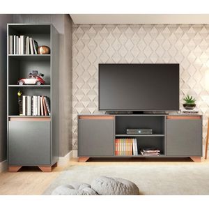 Conjunto Rack TV 60" e Livreiro Multimóveis CR45108 Grafite/Siena
