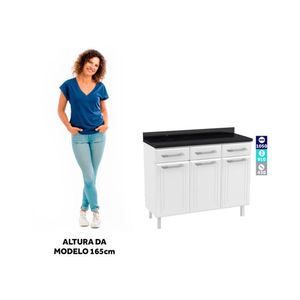 Balcão de Cozinha de Aço Triplo com Tampo Rose Multimóveis CR6090 Branco