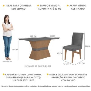 Conjunto Mesa de Jantar 160 cm com 6 cadeiras Oslo Multimóveis EX1010 Madeirado/Grafite
