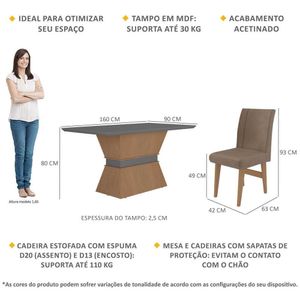 Conjunto Mesa de Jantar 160 cm com 6 cadeiras Oslo Multimóveis EX1010 Madeirado/Grafite/Castor