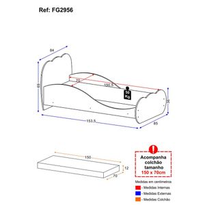 Cama Infantil com Colchão Incluso 70 x 150 cm 100% MDF Algodão Doce Multimóveis FG2956 Branca