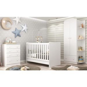 Quarto Infantil Completo Berço 4x1 c/ Colchão/Guarda-Roupa/Cômoda Multimóveis João e Maria FG3032 Bc