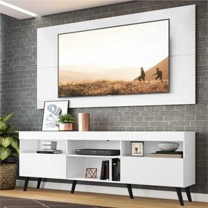 Rack Retrô com Painel para TV até 65" Multimóveis Flórida FG3133 Branco/Preto