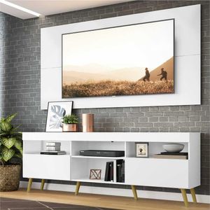 Rack Retrô com Painel para TV até 65" Multimóveis Flórida FG3133 Branco/Natural