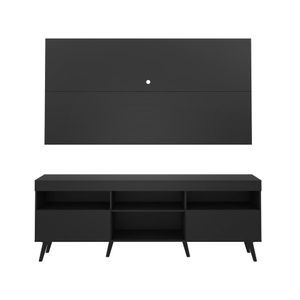 Rack Retrô com Painel e Suporte para TV até 65" Multimóveis Flórida FG3134 Preto