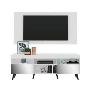 Rack com Painel Retrô com Espelho para TV até 65" Multimóveis Flórida FG3138 Branco/Preto