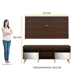 Rack com Painel Retrô com Espelho para TV até 65" Multimóveis Flórida FG3138 Madeirado/Natural