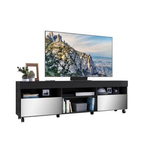 Rack com Rodízios e Espelho para TV até 65" Multimóveis Paris FG3330 com 2 Portas Preto