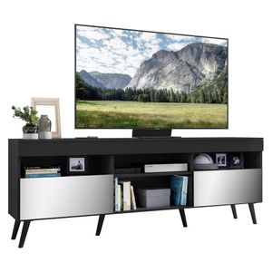 Rack Retrô com Espelho para TV até 65" Multimóveis Paris FG3332 com 2 Portas Preto