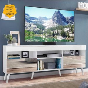 Rack Retrô com Espelho para TV até 65" Multimóveis Paris FG3332 com 2 Portas Branco