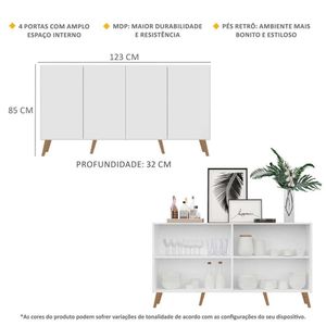 Aparador Buffet Retrô Multimóveis Veneza 4 Portas FG3556 Branco/Natural