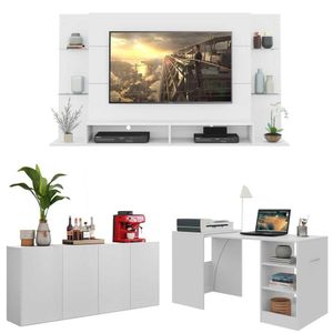 Conjunto Sala de Estar Painel TV 60" / Aparador / Mesa Dobrável Lara Multimóveis Branco