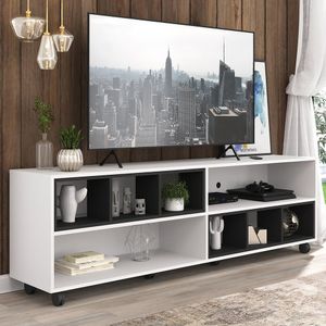 Rack para TV 75" com Nichos e Rodízios Jazz Multimóveis MP1020 Branco/Preto