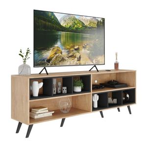 Rack para TV 75" Retrô com Nichos Jazz Multimóveis MP1022 Rustic/Preto/Preto