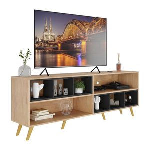 Rack para TV 75" Retrô com Nichos Jazz Multimóveis MP1022 Rustic/Preto/Natural