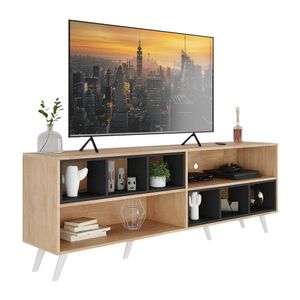 Rack para TV 75" Retrô com Nichos Jazz Multimóveis MP1022 Rustic/Preto/Branco