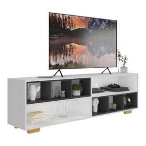 Rack para TV 75" com Nichos e Pés Jazz Multimóveis MP1023 Branco/Preto/Natural