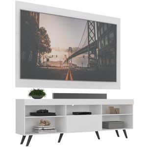 Rack Retrô com Painel e Suporte TV até 75" Web Multimóveis MP1047 Branco/Preto