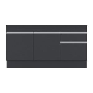 Balcão Cozinha c/ Rodapé Gabinete Pia 150cm 3 Ptas 1 Gav Veneza Multimóveis MP2107.898 Preto/Branco