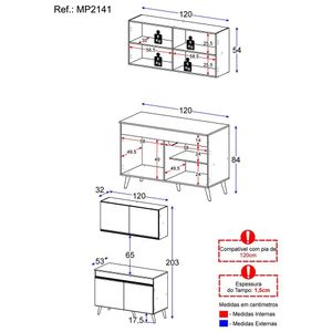 Armário de Cozinha Compacta 2 peças Veneza Multimóveis MP2141.898 Preto/Branco