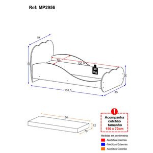 Cama Infantil com Colchão Incluso 70 x 150 cm 100% MDF Algodão Doce Multimóveis Branca