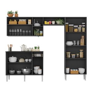 Armário de Cozinha Compacta com Tampo Pequim Up Multimóveis Preta/Lacca Fumê