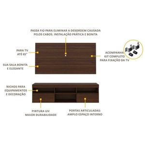Rack com Painel e Suporte P/TV até 65" Flórida Multimóveis Duna