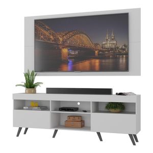 Rack c/ Painel P/TV até 65" e Pés Retrô Flórida Multimóveis  Branco/Preto